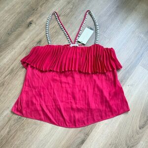 NWT Ramy Brook Stephanie Pleated Cami Top‎ Pink Pearl Rhinestone Straps Size S
